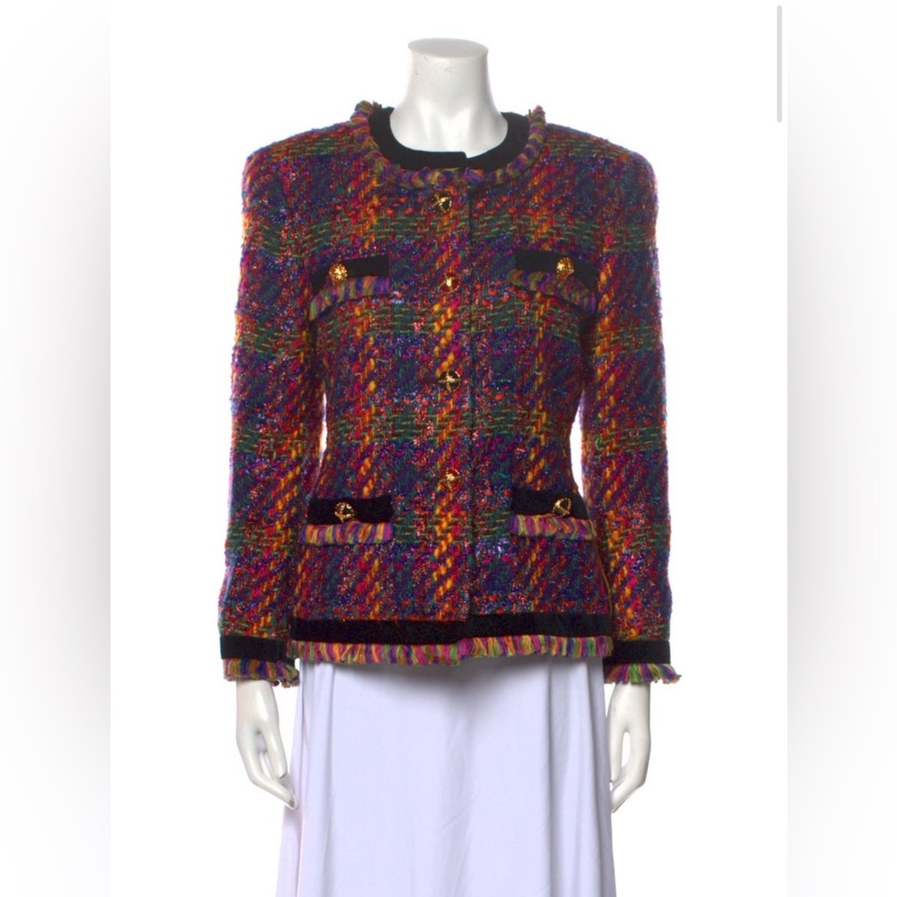 RARE Escada multicolored tweed gold button blazer - Picture 2 of 7